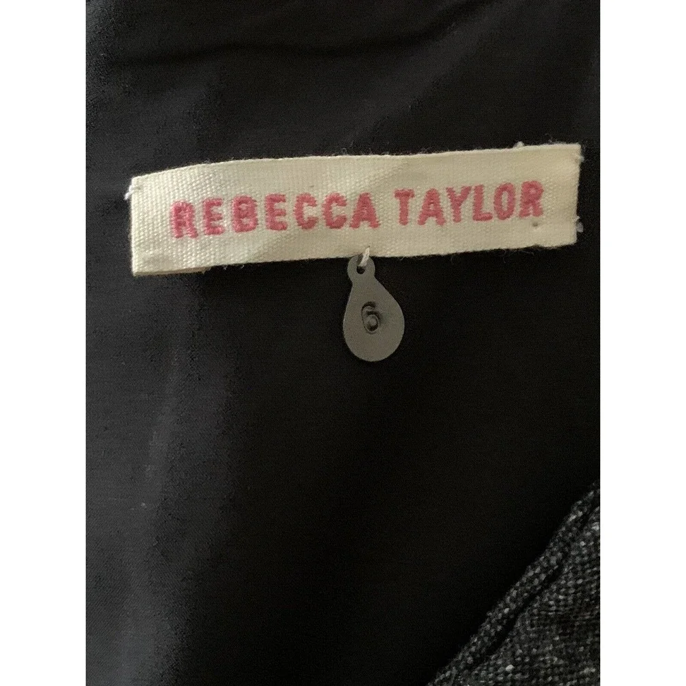 Rebecca Taylor Women’s Herringbone Gray Wool Silk Lambs Leather Trim Size 6 - Picture 3 of 14